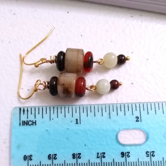 Handmade Fall Dangle Earrings - Neutral Autumn Colors - Semi-Precious Stones - Picture 3 of 5